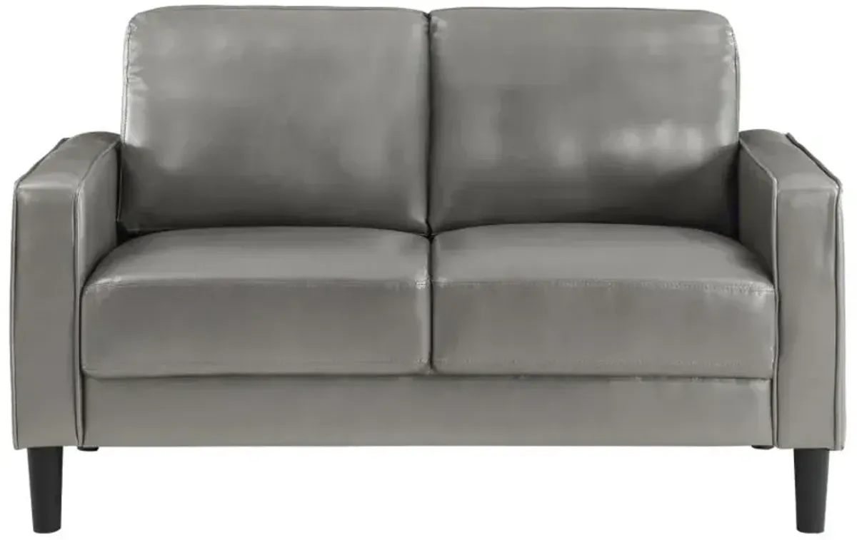 Ruth Upholstered Track Arm Faux Leather Loveseat Grey