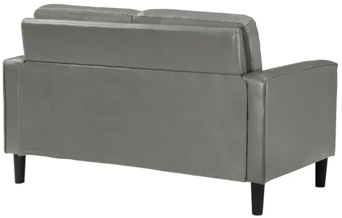 Ruth Upholstered Track Arm Faux Leather Loveseat Grey