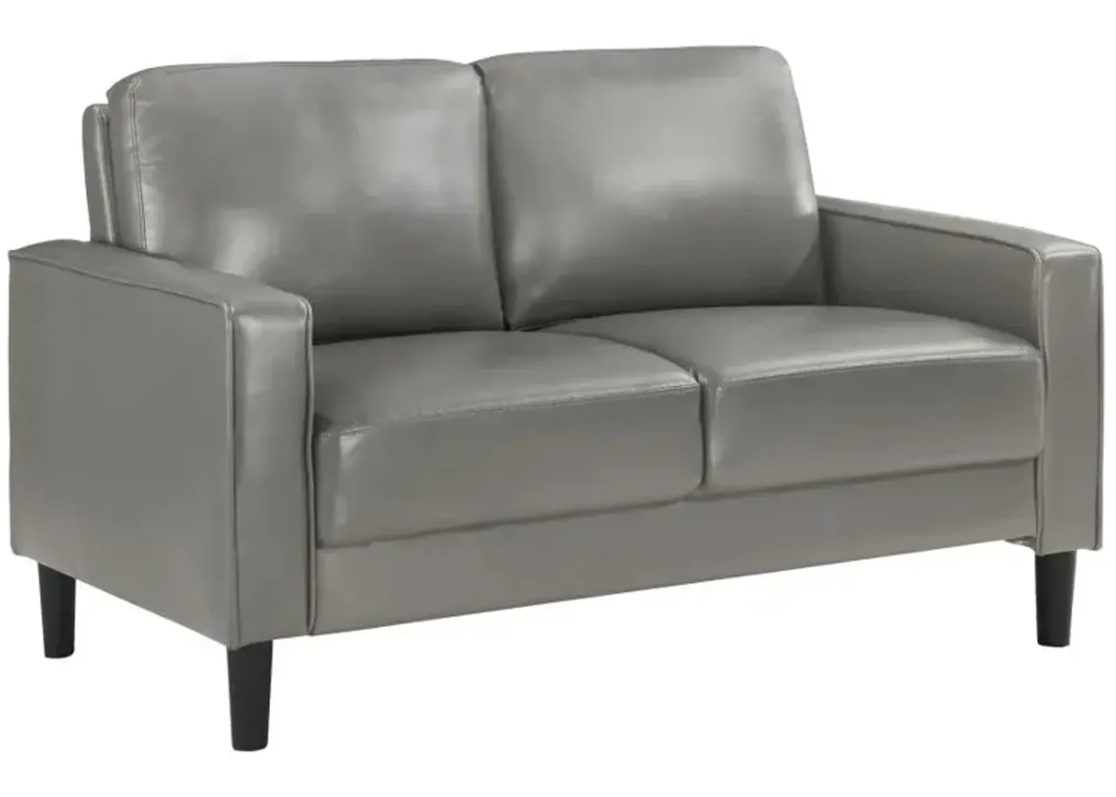 Ruth Upholstered Track Arm Faux Leather Loveseat Grey