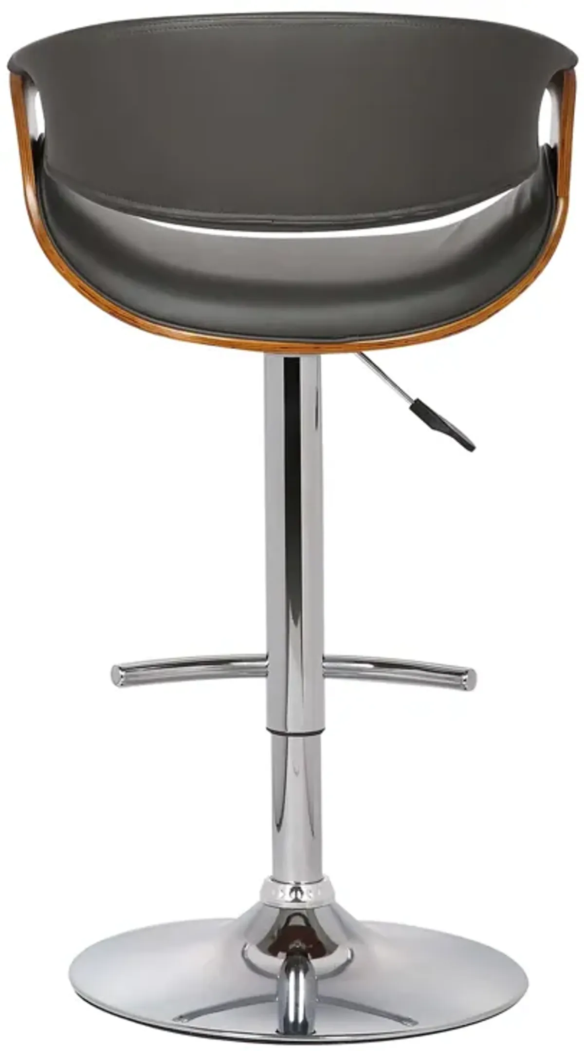 Butterfly Adjustable Height Swivel Grey Faux Leather and Walnut Wood Bar Stool with Chrome Base 