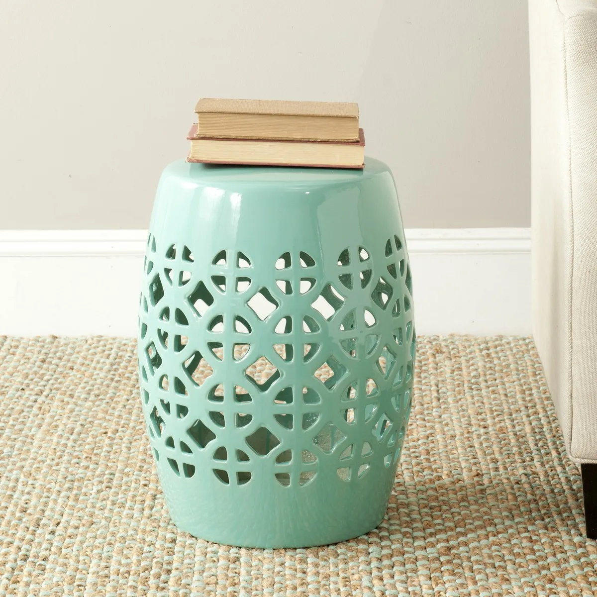 Robins Egg Blue Circle Lattice Garden Stool