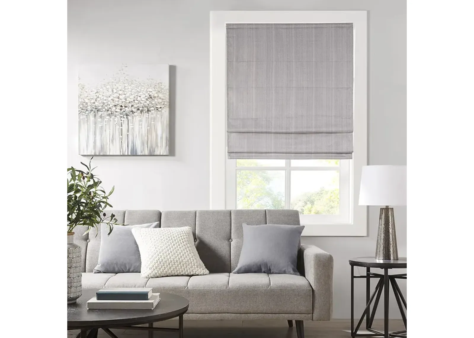 Madison Park Galen Grey Basketweave Room Darkening Cordless Roman Shade