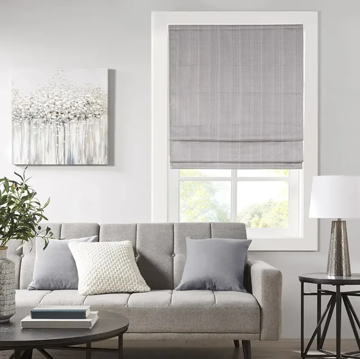 Madison Park Galen Grey Basketweave Room Darkening Cordless Roman Shade