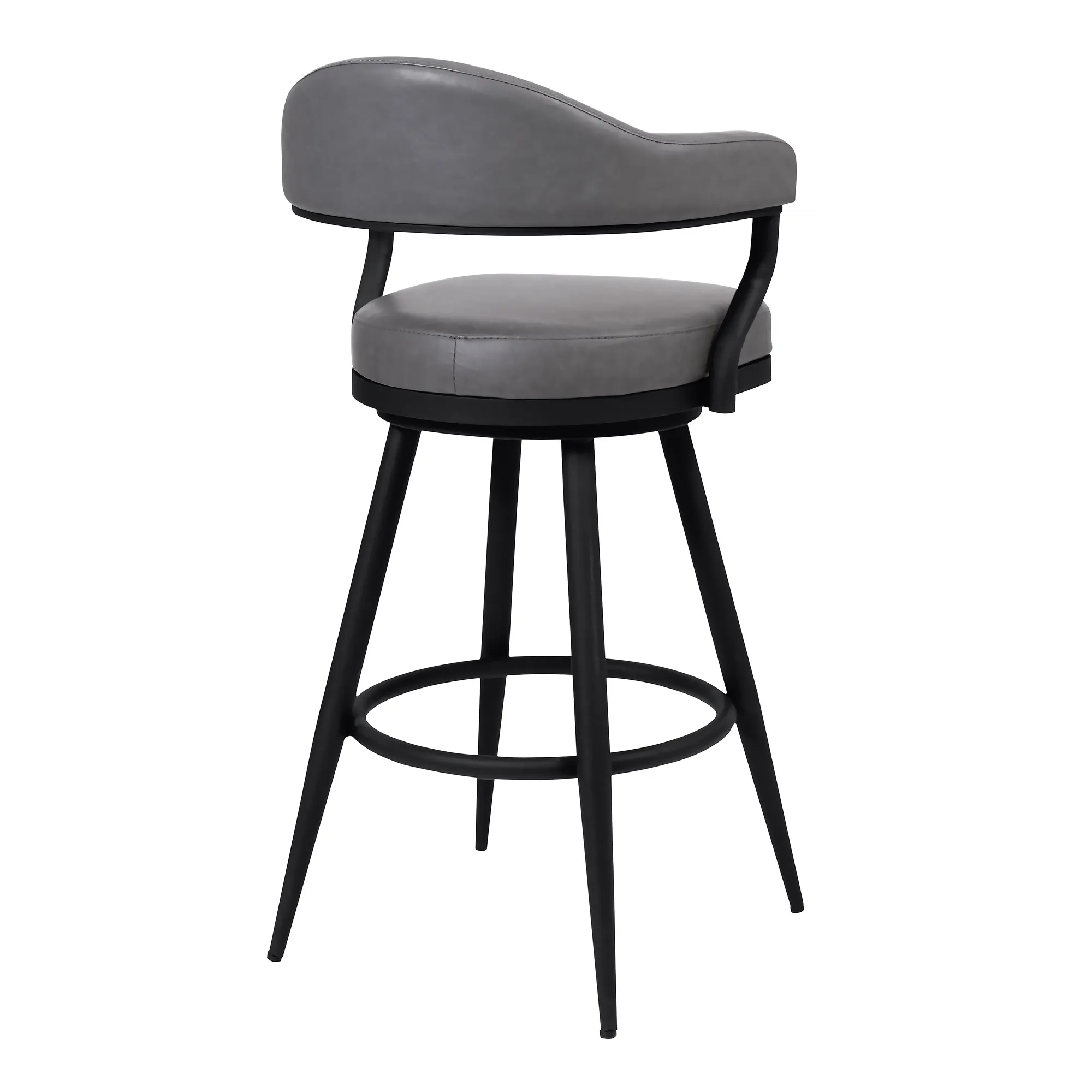 Justin 30" Bar Height Swivel Vintage Grey Faux Leather Bar Stool with Black Metal Legs