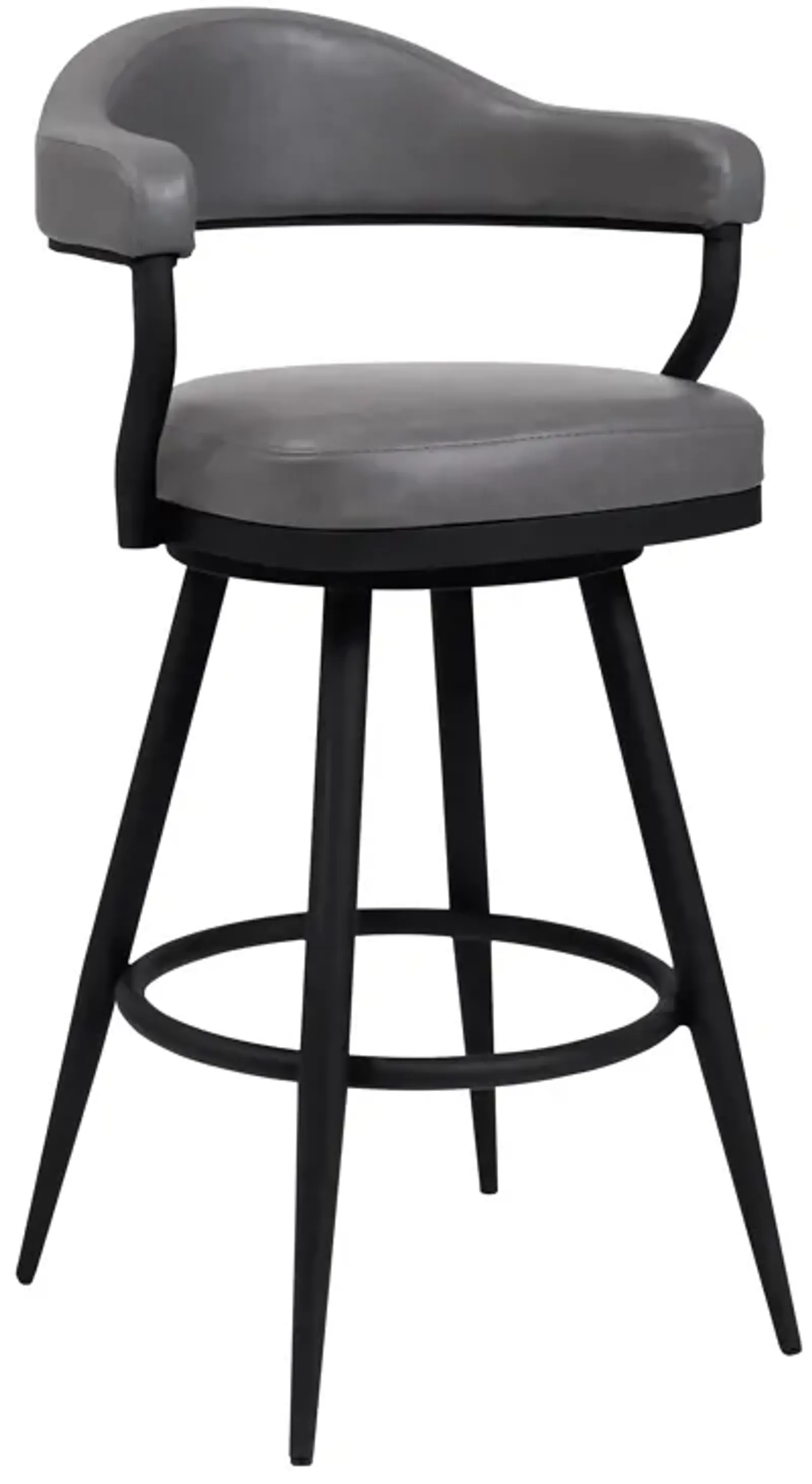 Justin 30" Bar Height Swivel Vintage Grey Faux Leather Bar Stool with Black Metal Legs