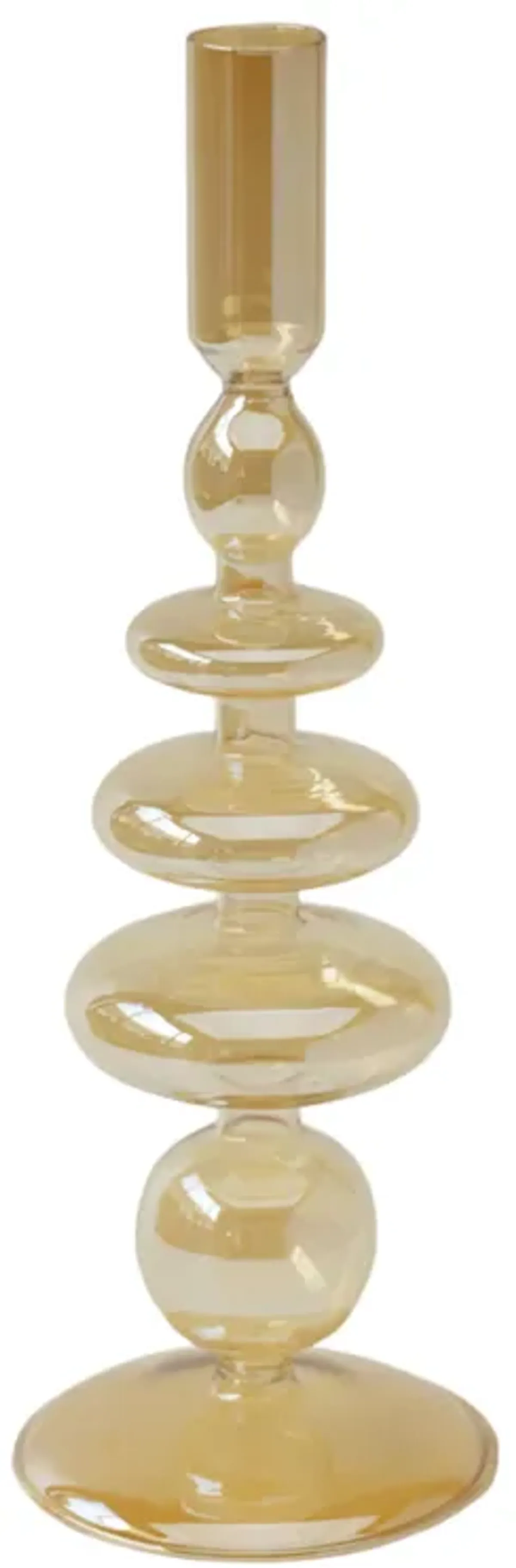 11" Vintage Glass Taper Candle Holder, Gold Luster