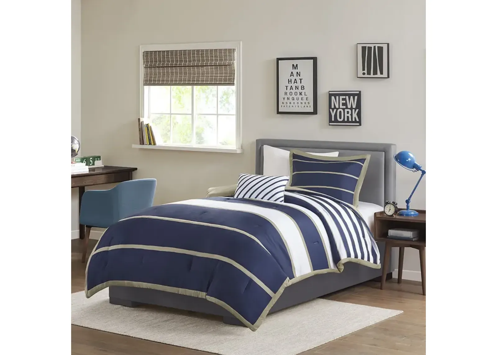 Mi Zone Ashton Khaki/Navy Comforter Set