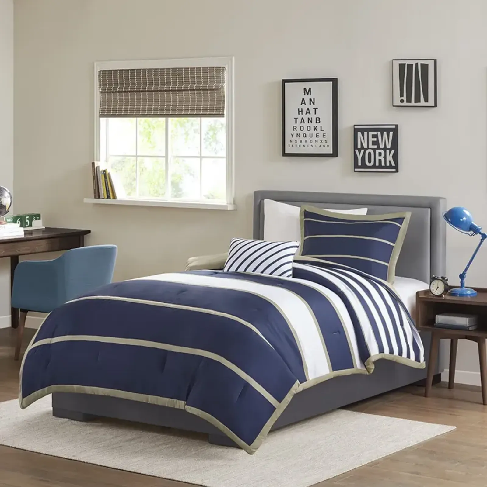 Mi Zone Ashton Khaki/Navy Comforter Set