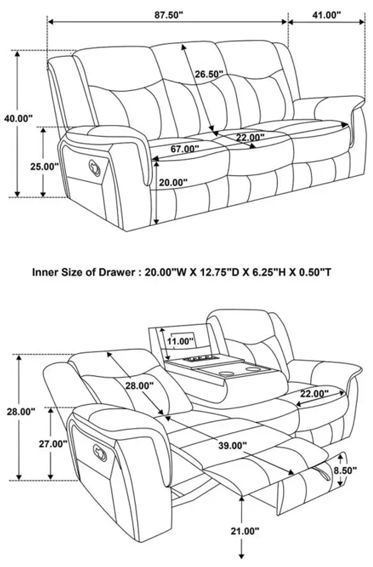 Conrad Upholstered Motion Sofa Cool Grey