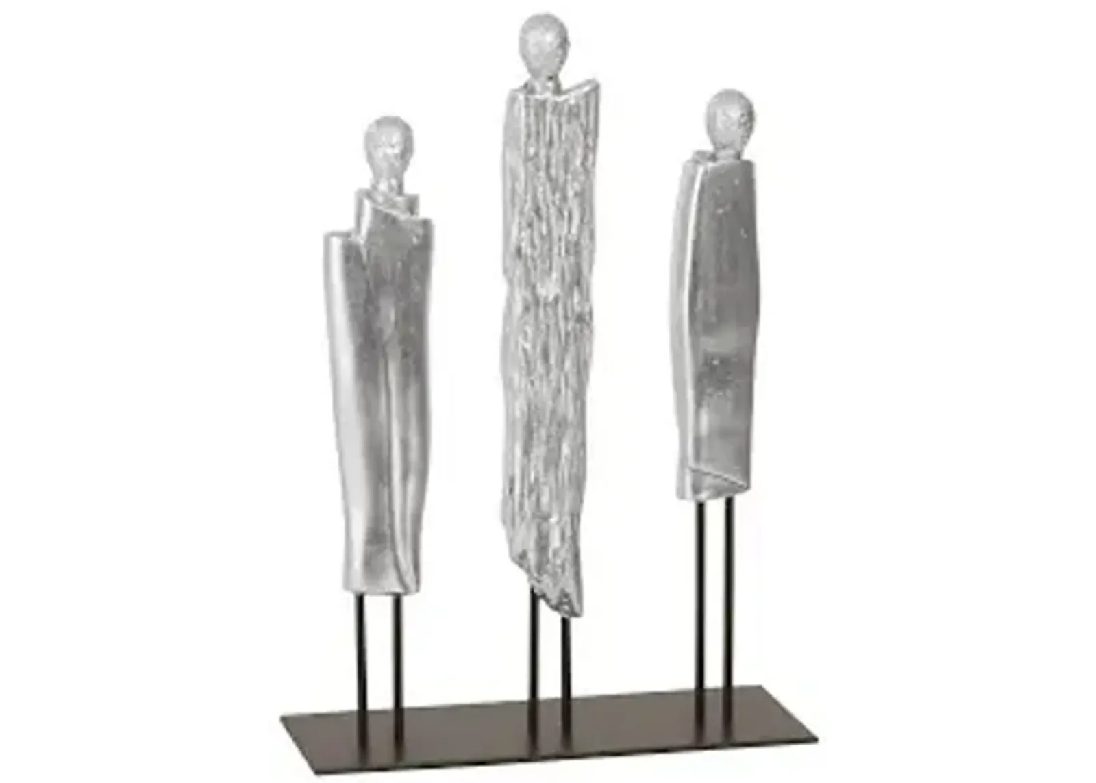 robed monk trio sculpture, silver leaf