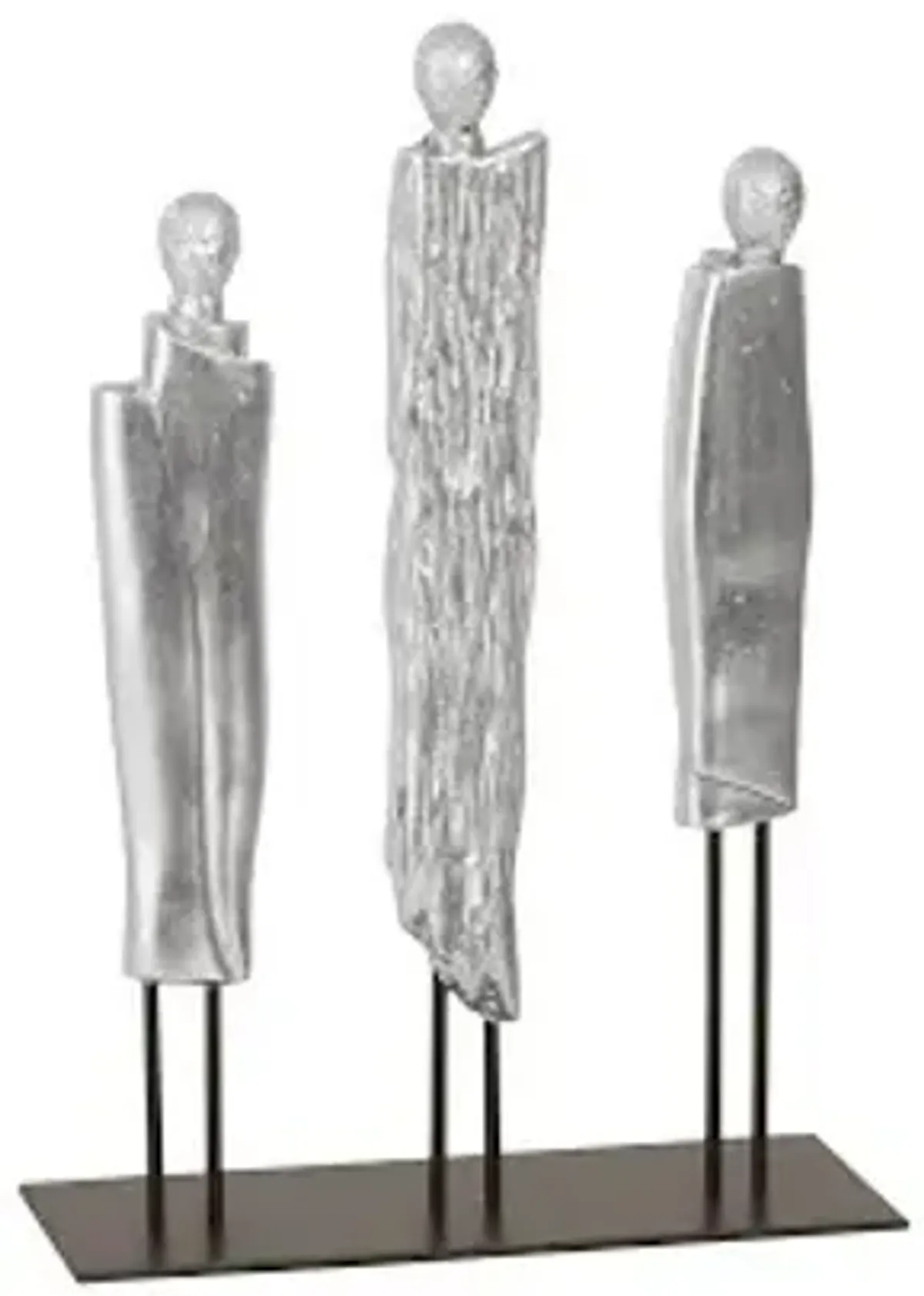 robed monk trio sculpture, silver leaf