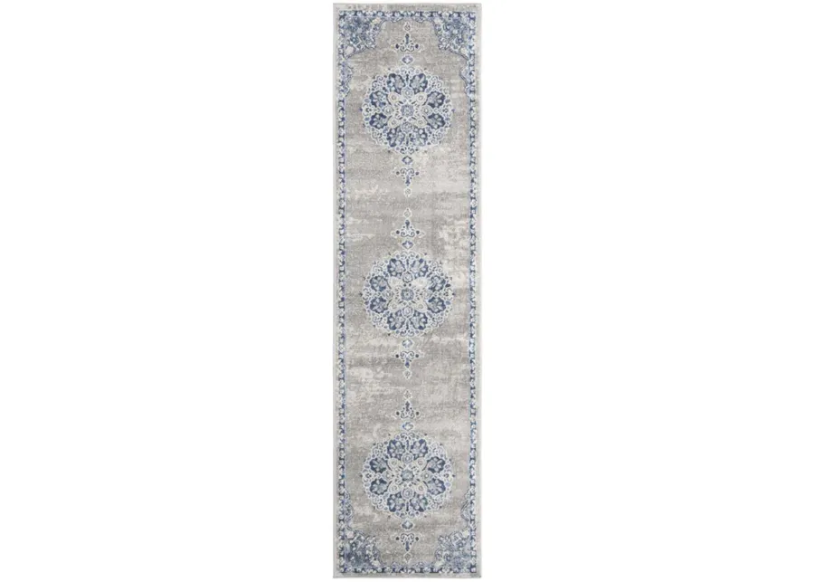 Brentwood 867 Light Grey / Blue 2' X 18' Runner Powerloomed Rug