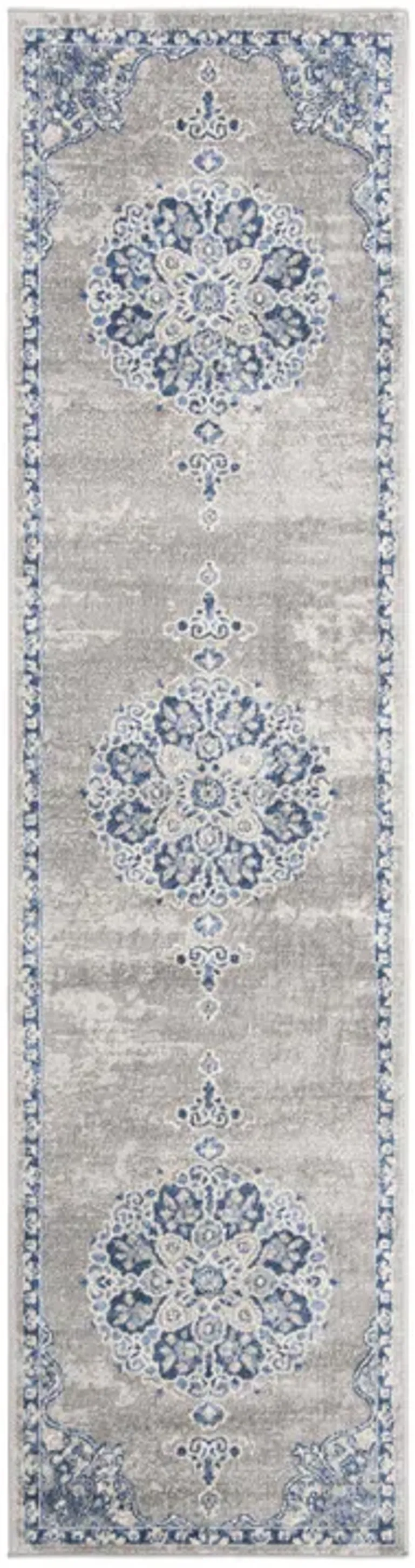 Brentwood 867 Light Grey / Blue 2' X 18' Runner Powerloomed Rug