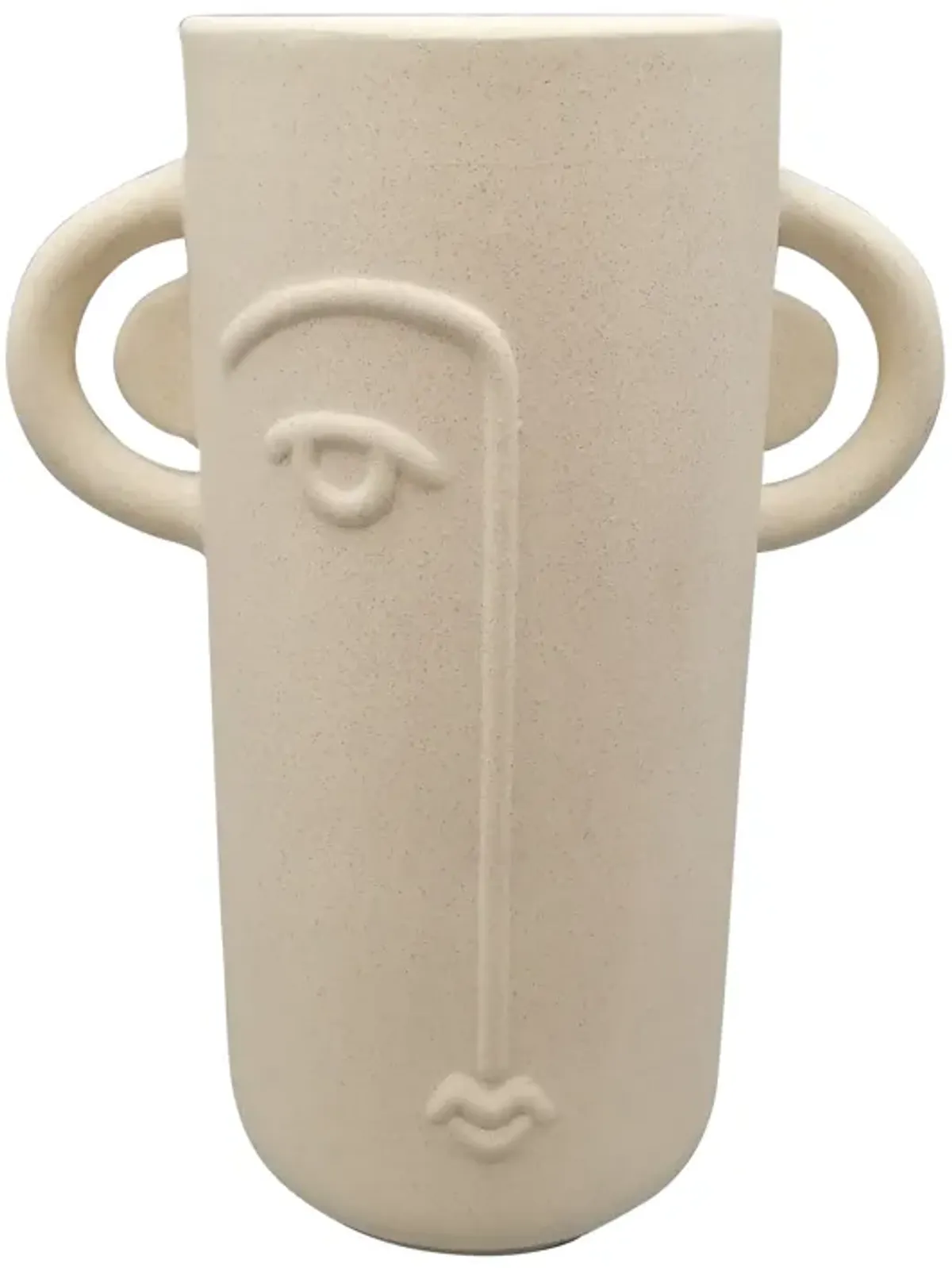 Cer, 10" Face Vase W/ Handles, Ivory