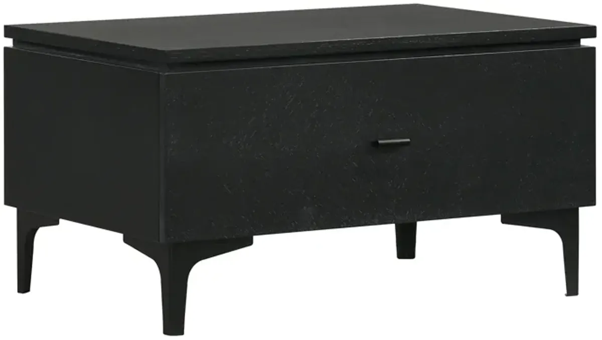 Legend Black Glaze Ash Veneer 1 Drawer Nightstand with Metal Legs