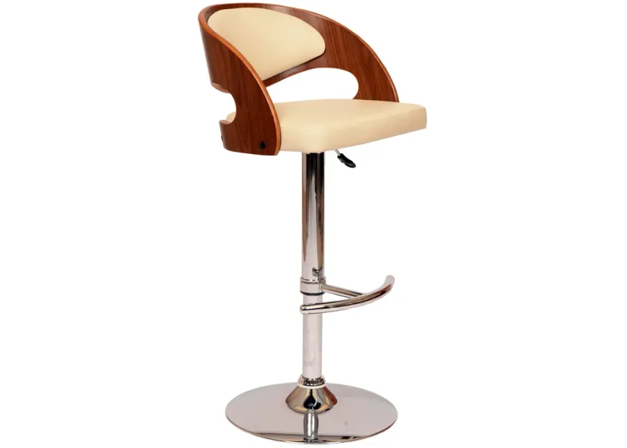 Malibu Swivel Barstool In Cream PU/ Walnut Veneer and Chrome Base