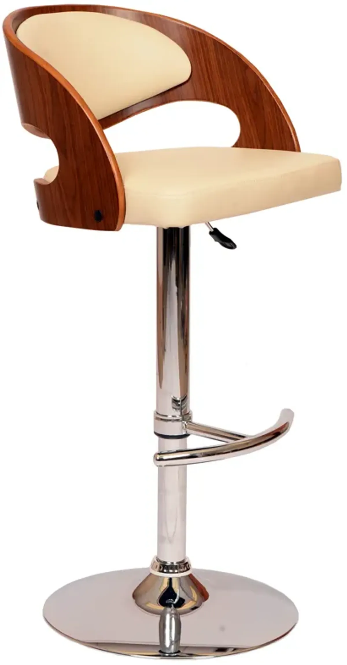 Malibu Swivel Barstool In Cream PU/ Walnut Veneer and Chrome Base