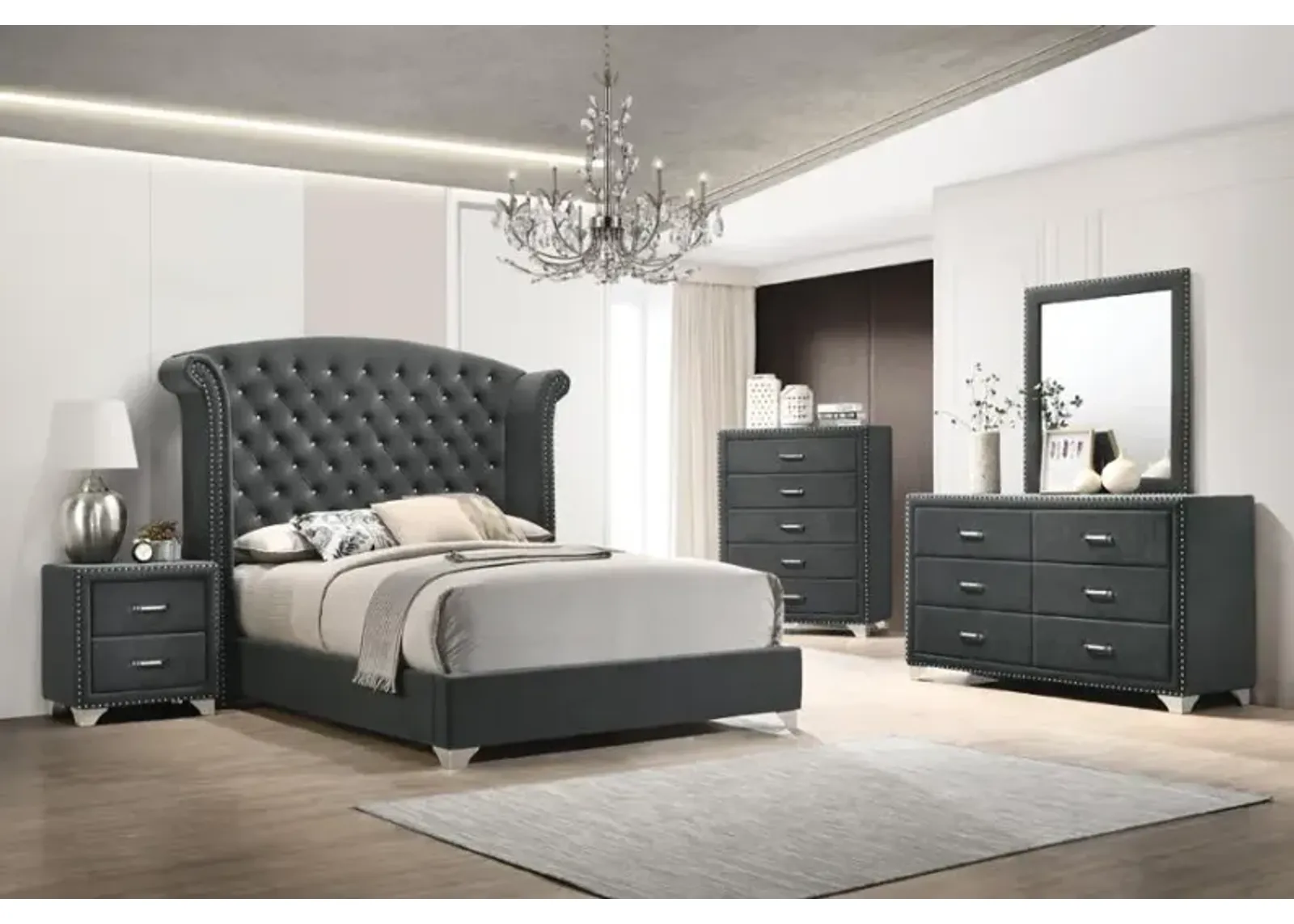 Melody 4-piece Queen Tufted Upholstered Bedroom Set Grey