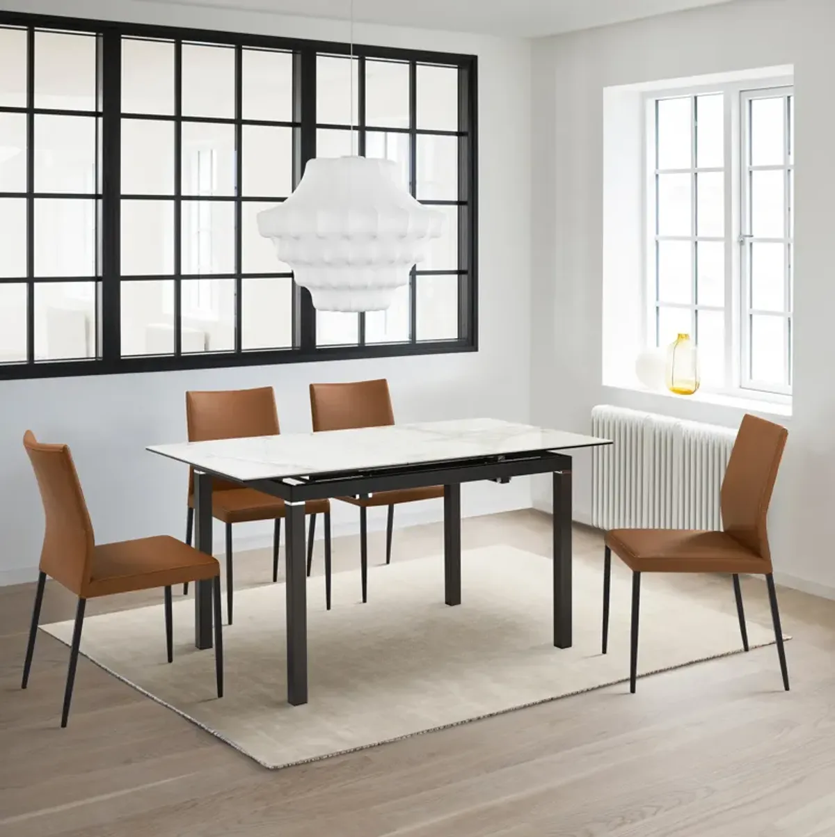 Giana Kash 5 Piece Extendable Dining Set with Brown Faux Leather Chairs