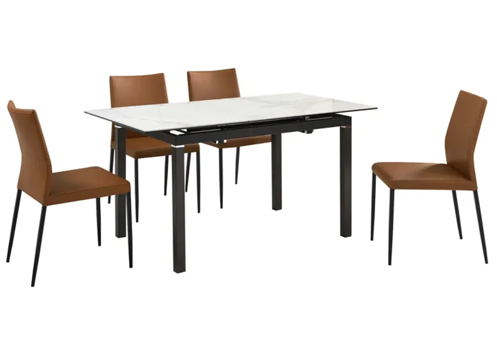 Giana Kash 5 Piece Extendable Dining Set with Brown Faux Leather Chairs