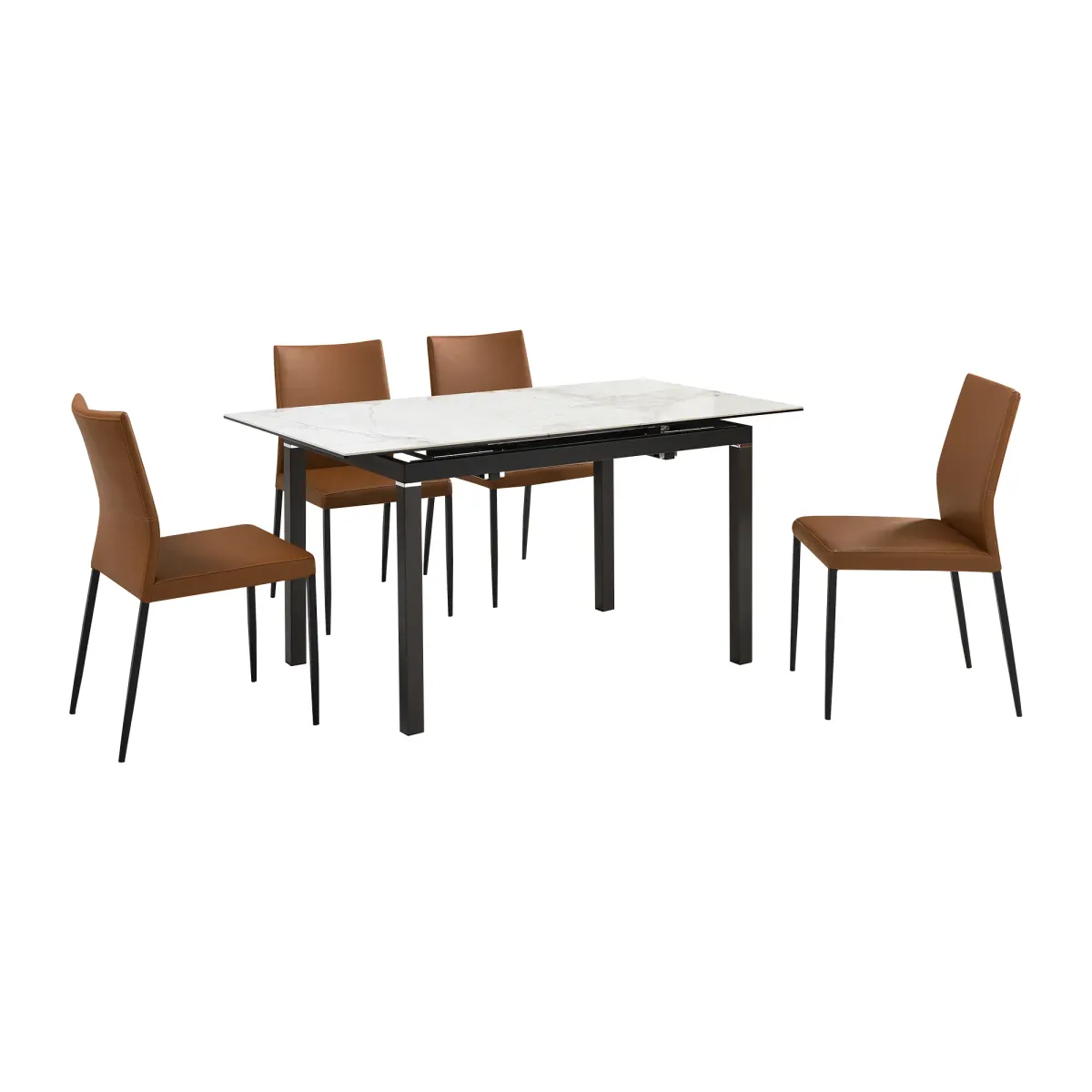 Giana Kash 5 Piece Extendable Dining Set with Brown Faux Leather Chairs