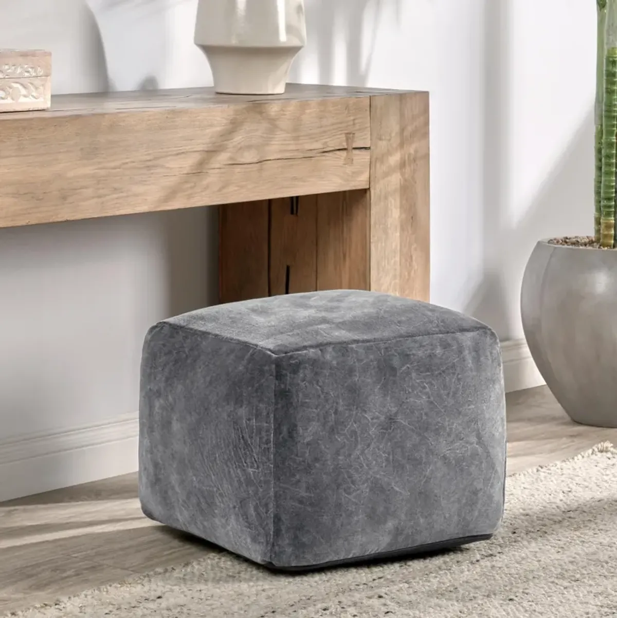 Heirloom Velvet Stone Gray Pouf 18x18x14