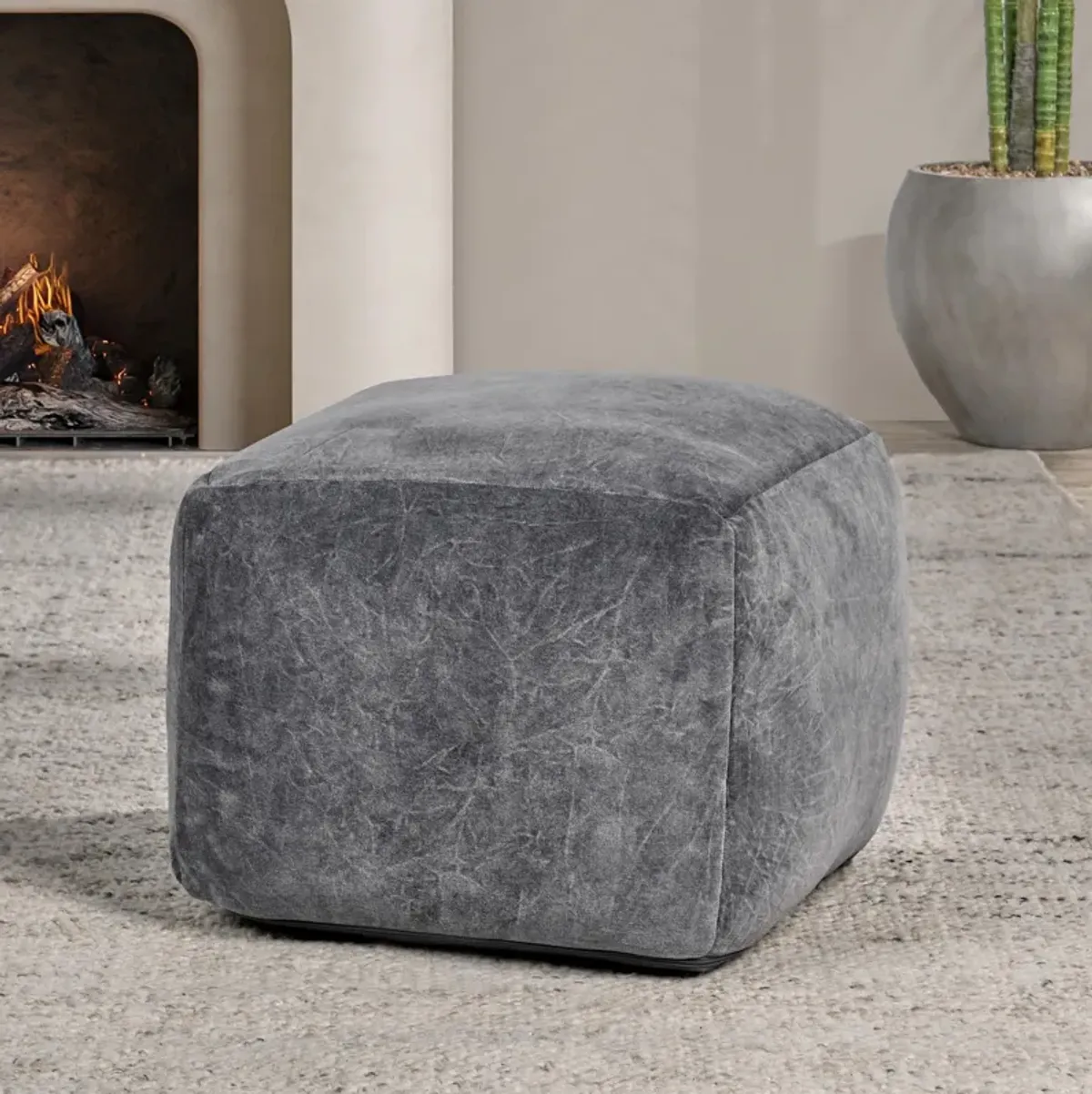 Heirloom Velvet Stone Gray Pouf 18x18x14