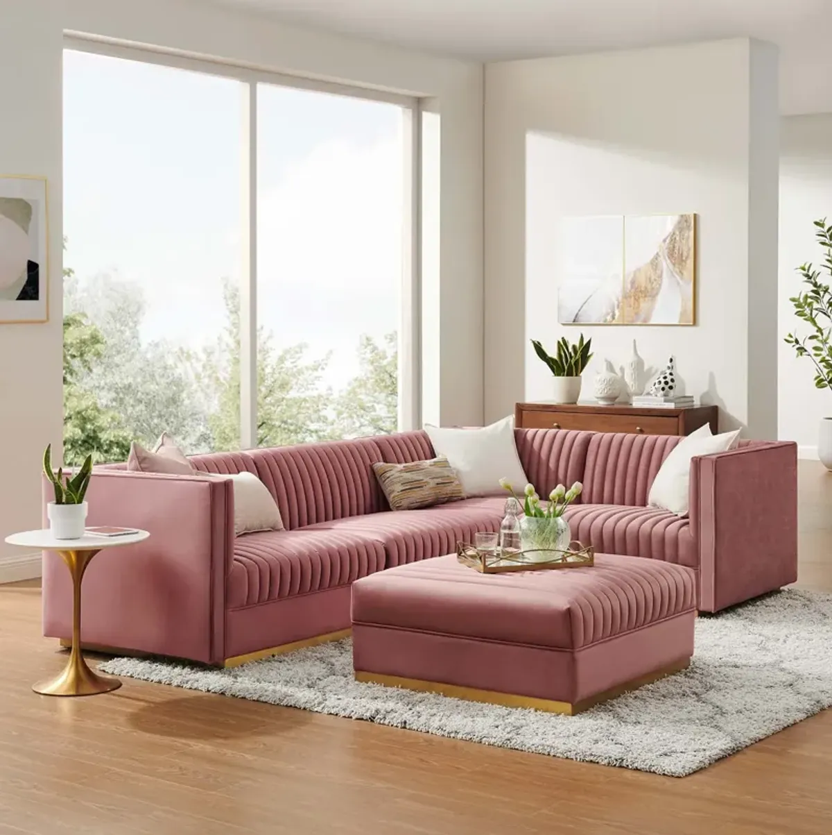 Sanguine Channel Tufted Performance Velvet 5-Piece Right-Facing Modular Sectional