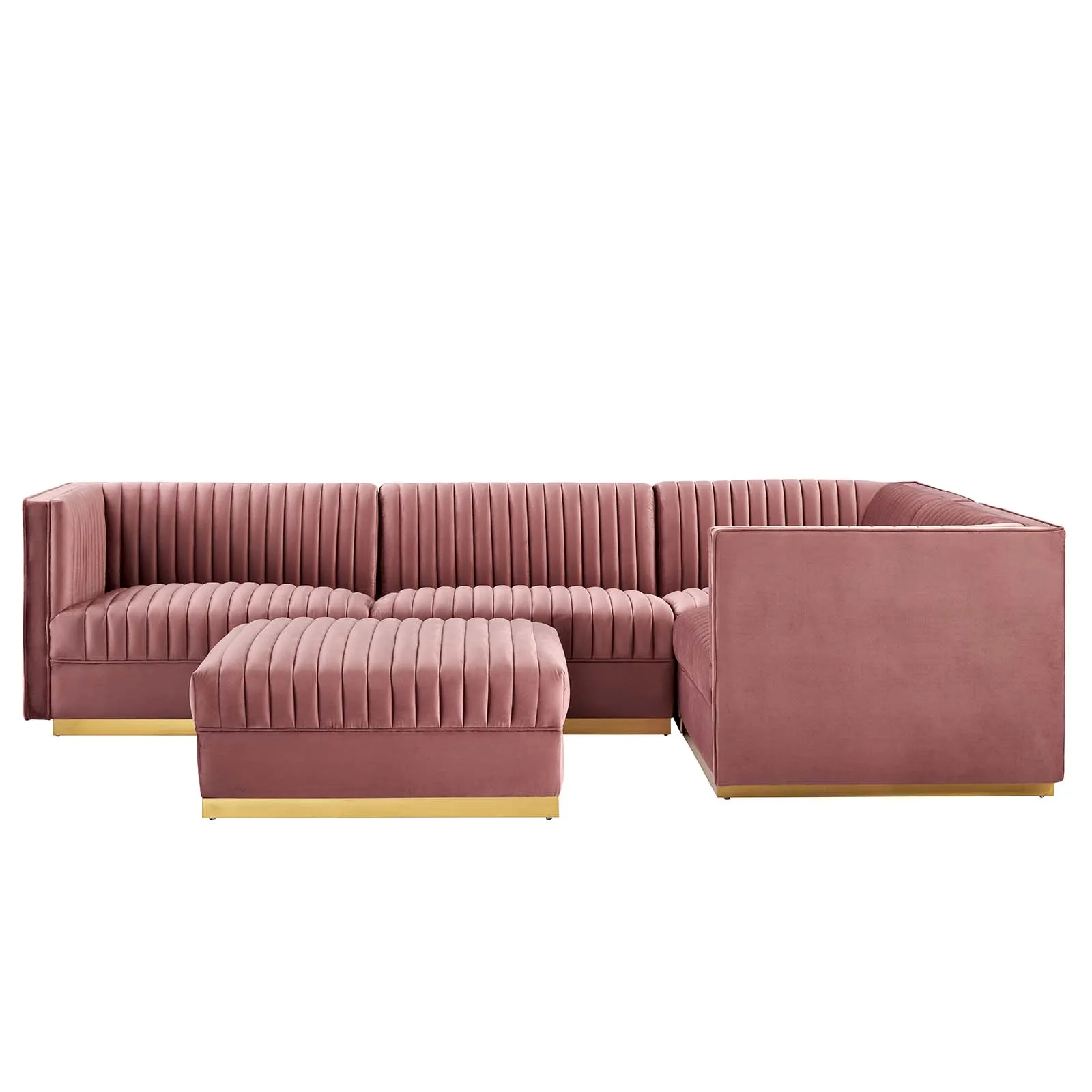 Sanguine Channel Tufted Performance Velvet 5-Piece Right-Facing Modular Sectional