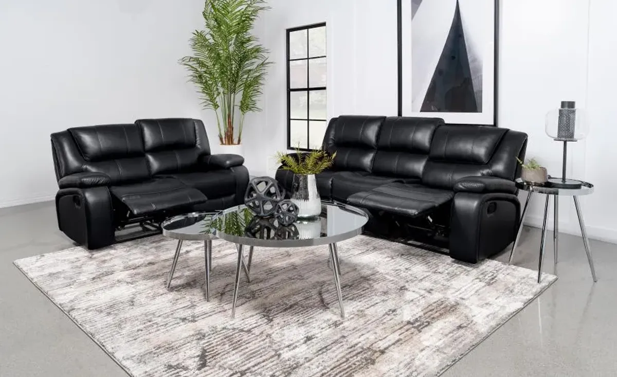 Camila 2-piece Upholstered Motion Reclining Sofa Set Black