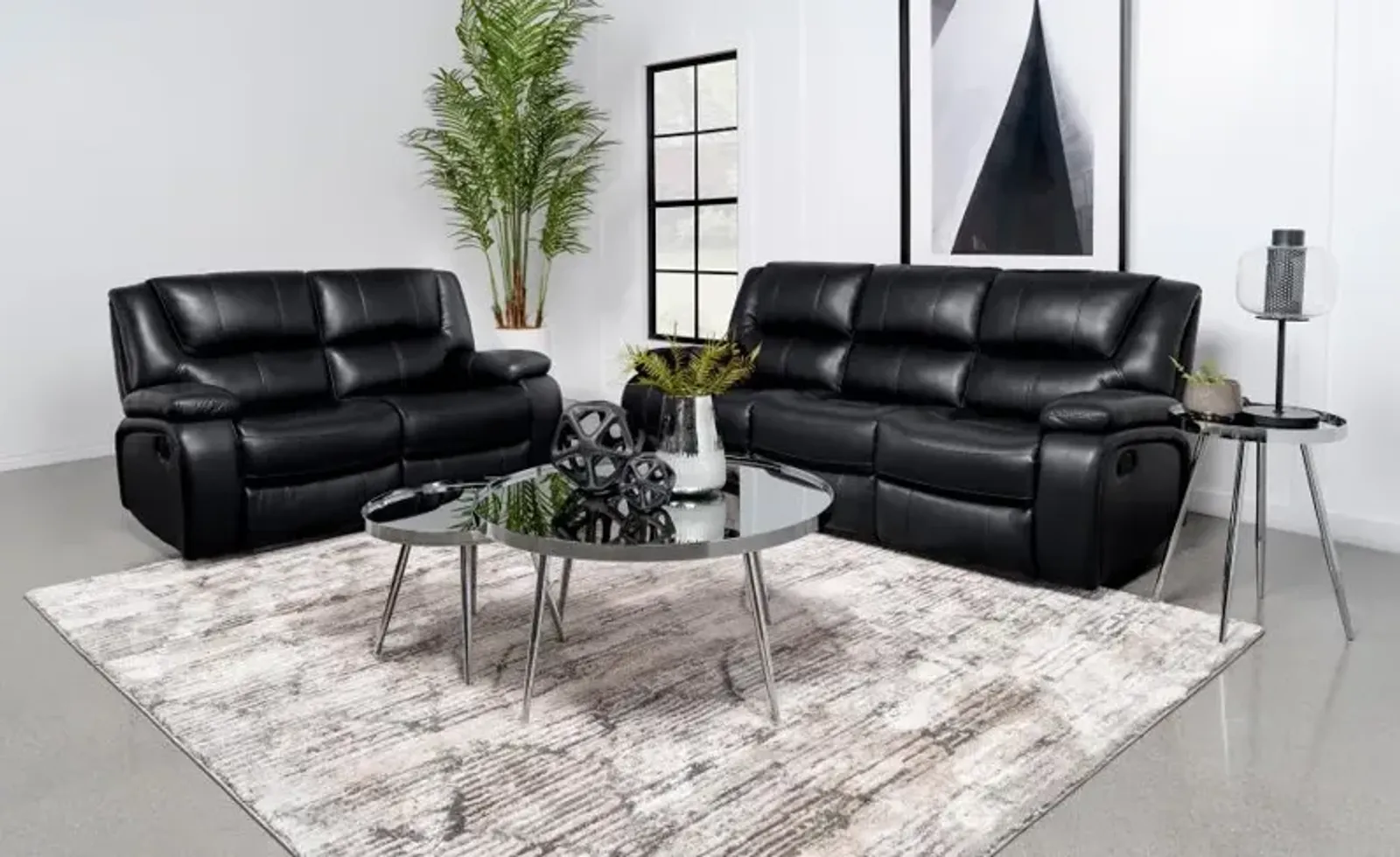 Camila 2-piece Upholstered Motion Reclining Sofa Set Black