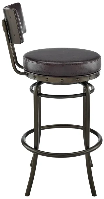 Rees Swivel Counter or Bar Stool in Mocha Finish with Brown Faux Leather