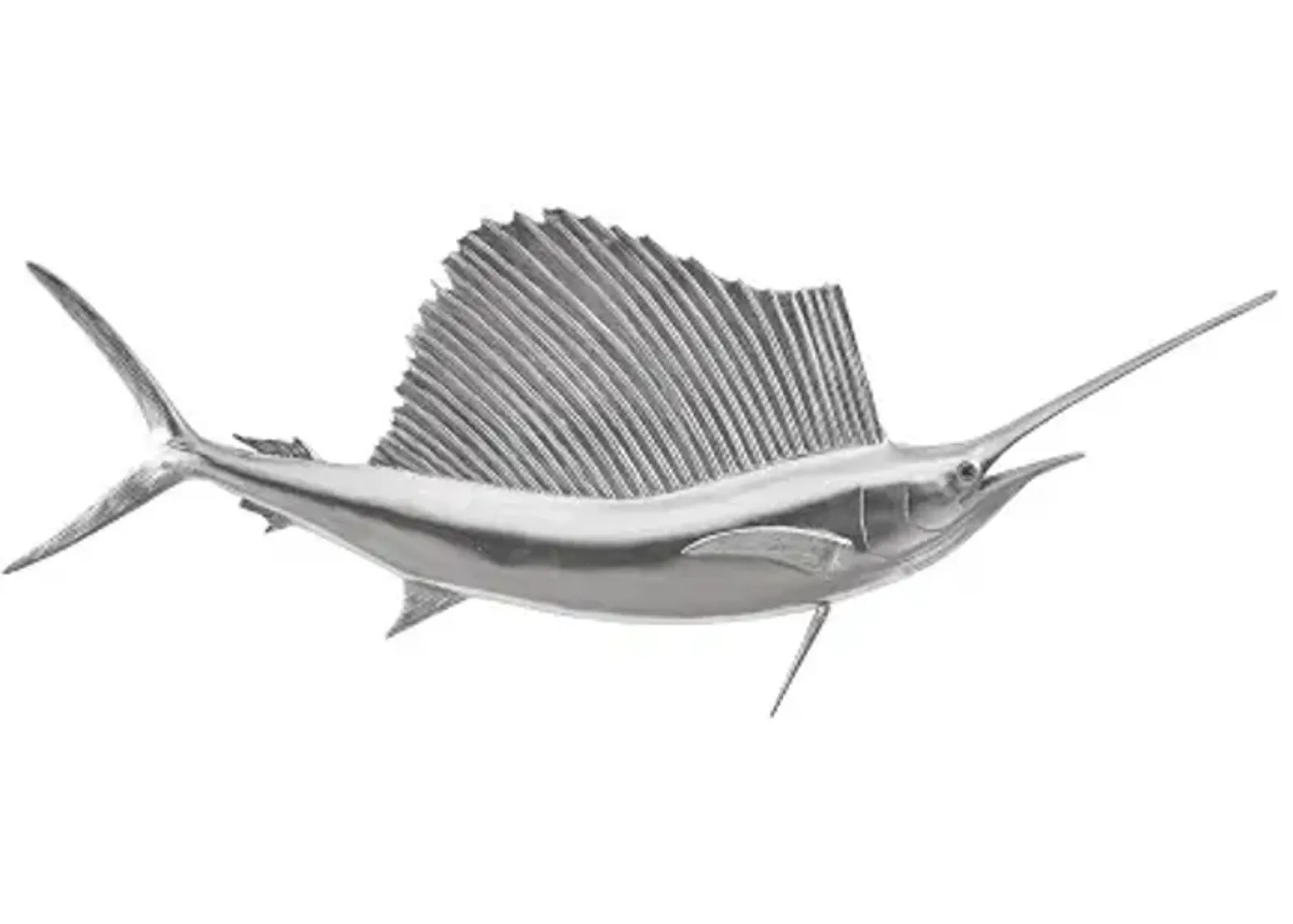 sail fish wall sculpture, resin, silver leaf