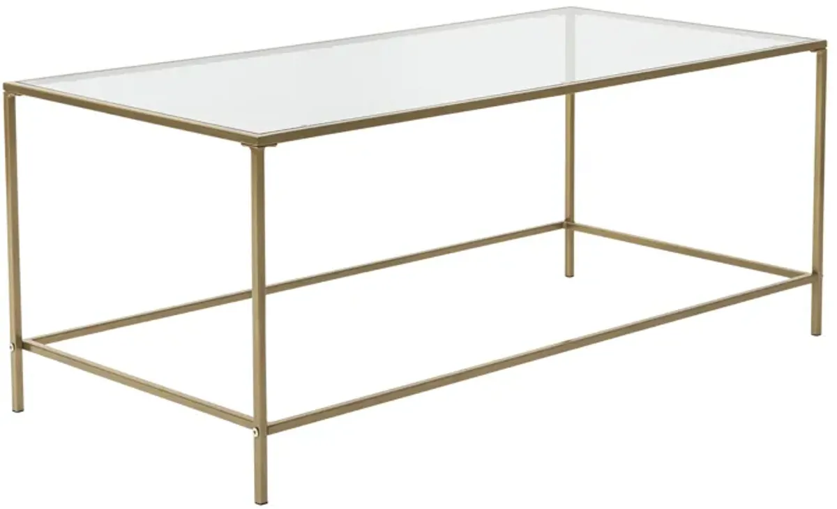 Arvi 44" Coffee Table in Clear Glass with Brass Base