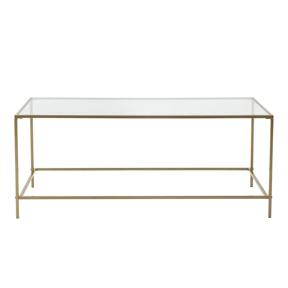 Arvi 44" Coffee Table in Clear Glass with Brass Base