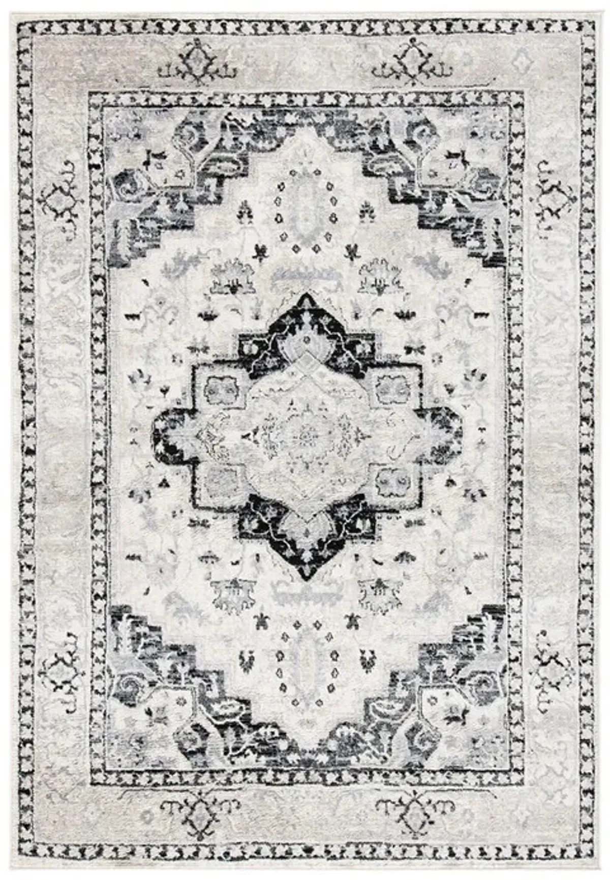 Brentwood 851 Ivory / Black 9' X 12' Large Rectangle Powerloomed Rug