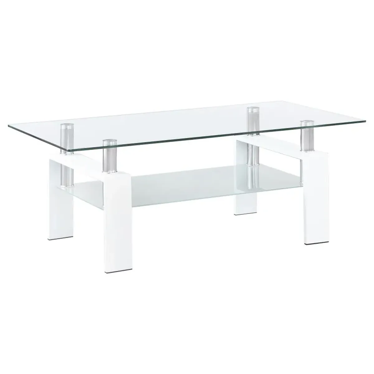 Dyer Rectangular Glass Top Coffee Table With Shelf White