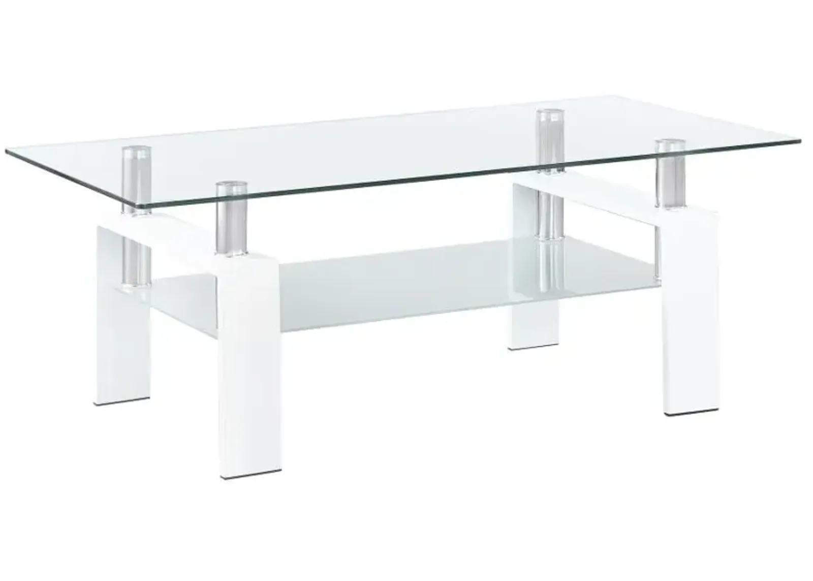 Dyer Rectangular Glass Top Coffee Table With Shelf White