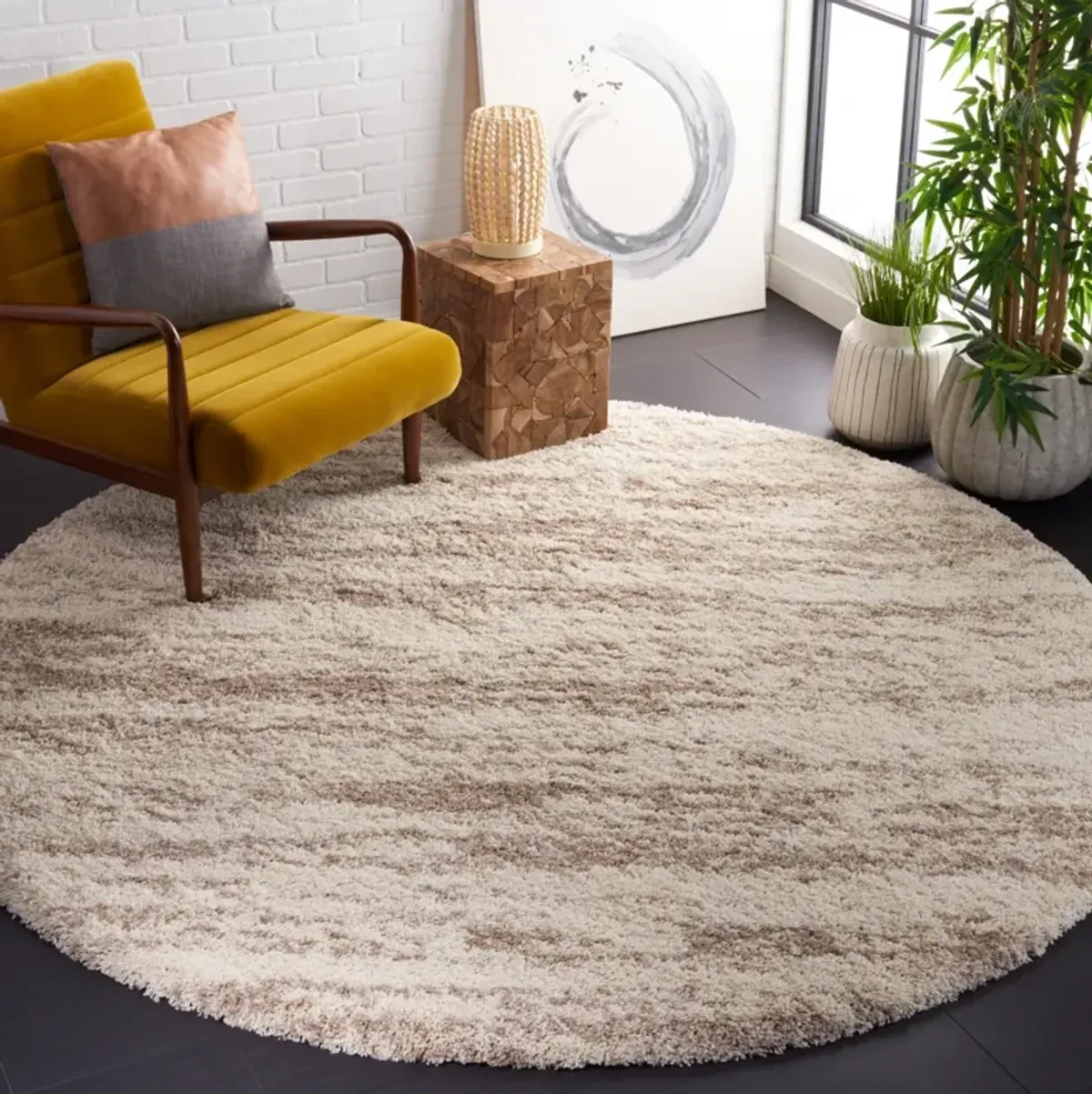 HUDSON SHAG 206 IVORY  3' x 3' Round Round Rug