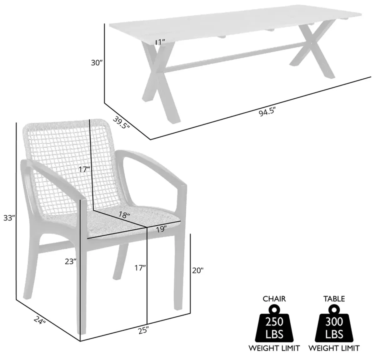 Glendora Beckham Outdoor Patio 7 Piece Live Edge Dining Set in Eucalyptus Wood and Gray Rope