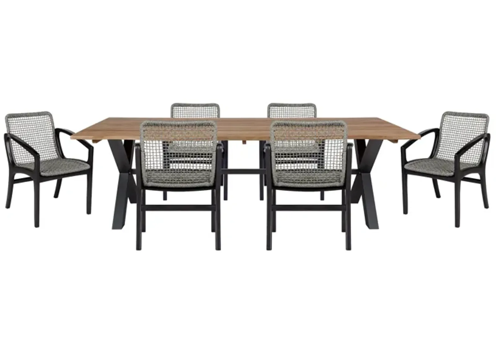 Glendora Beckham Outdoor Patio 7 Piece Live Edge Dining Set in Eucalyptus Wood and Gray Rope