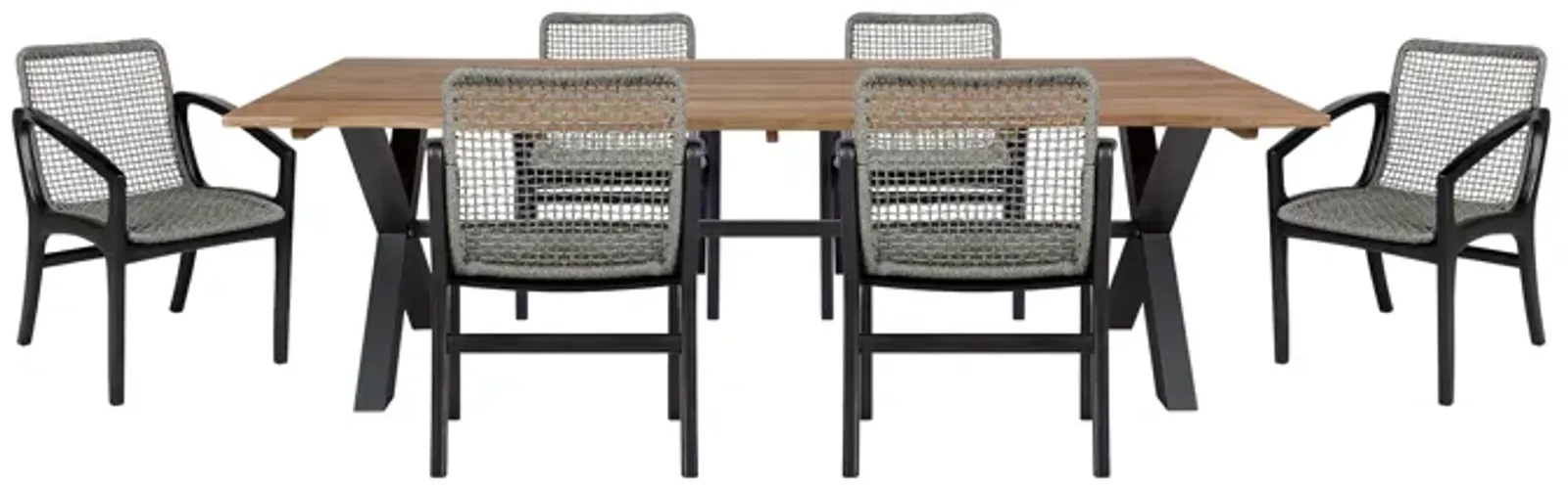 Glendora Beckham Outdoor Patio 7 Piece Live Edge Dining Set in Eucalyptus Wood and Gray Rope