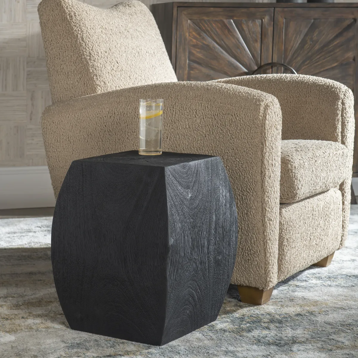 Grove Black Wooden Accent Stool