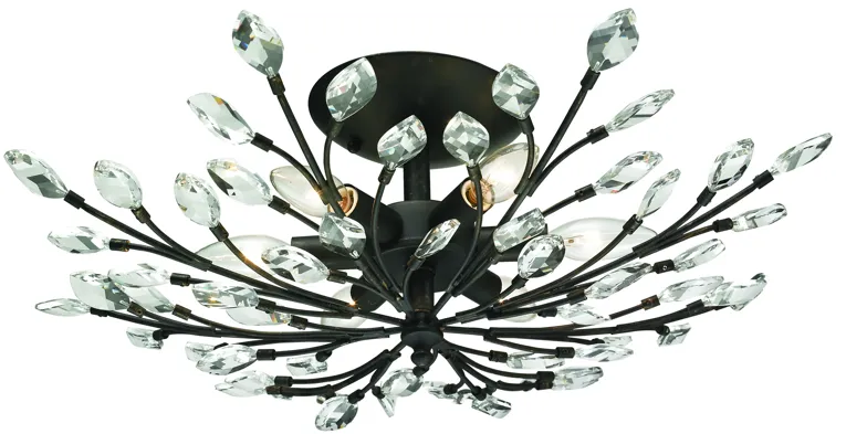 Crystal Branches 24" Wide 6-Light Semi Flush Mount - Burnt Bronze