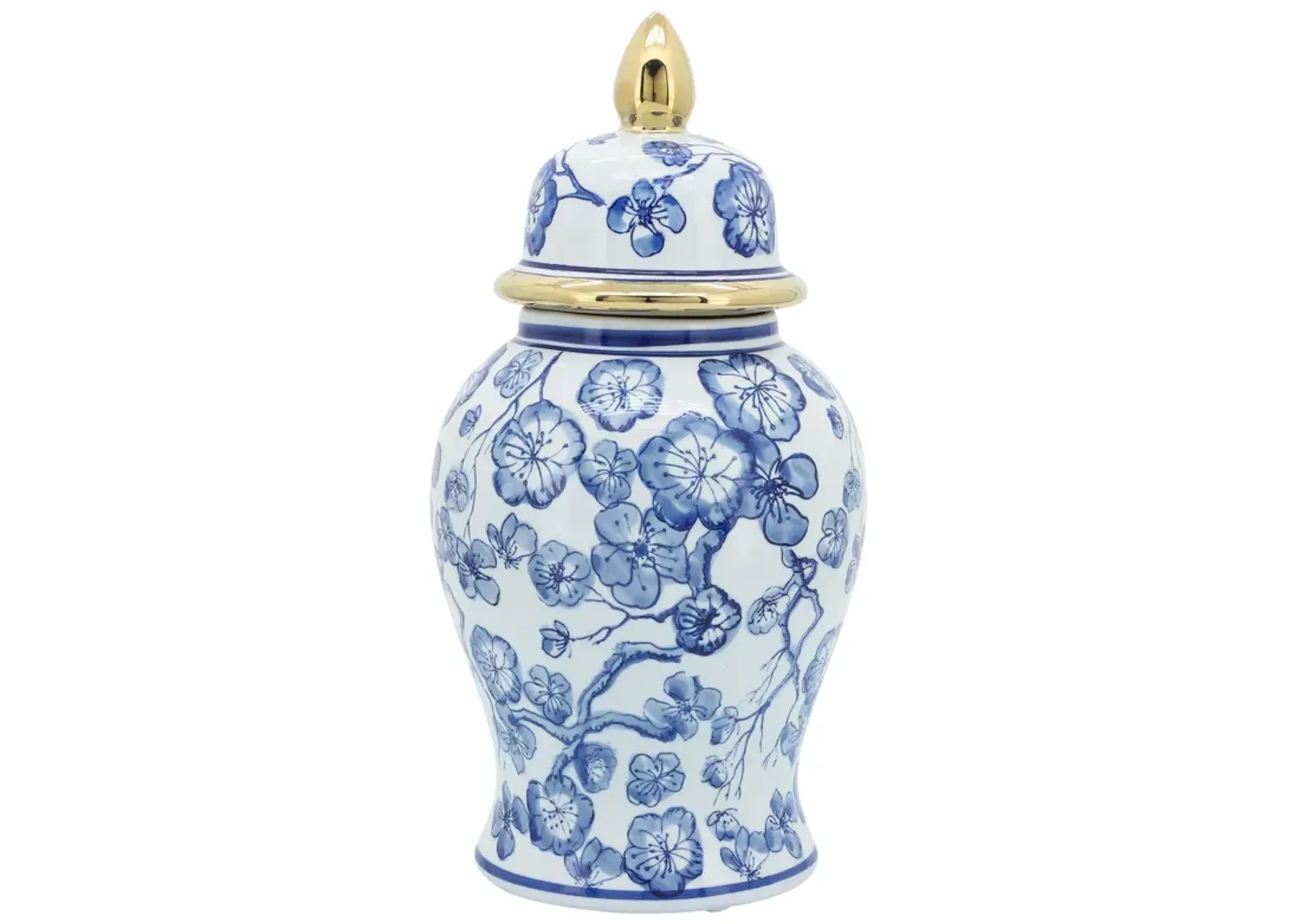 14" Temple Jar W/ Hibiscus, Blue & White