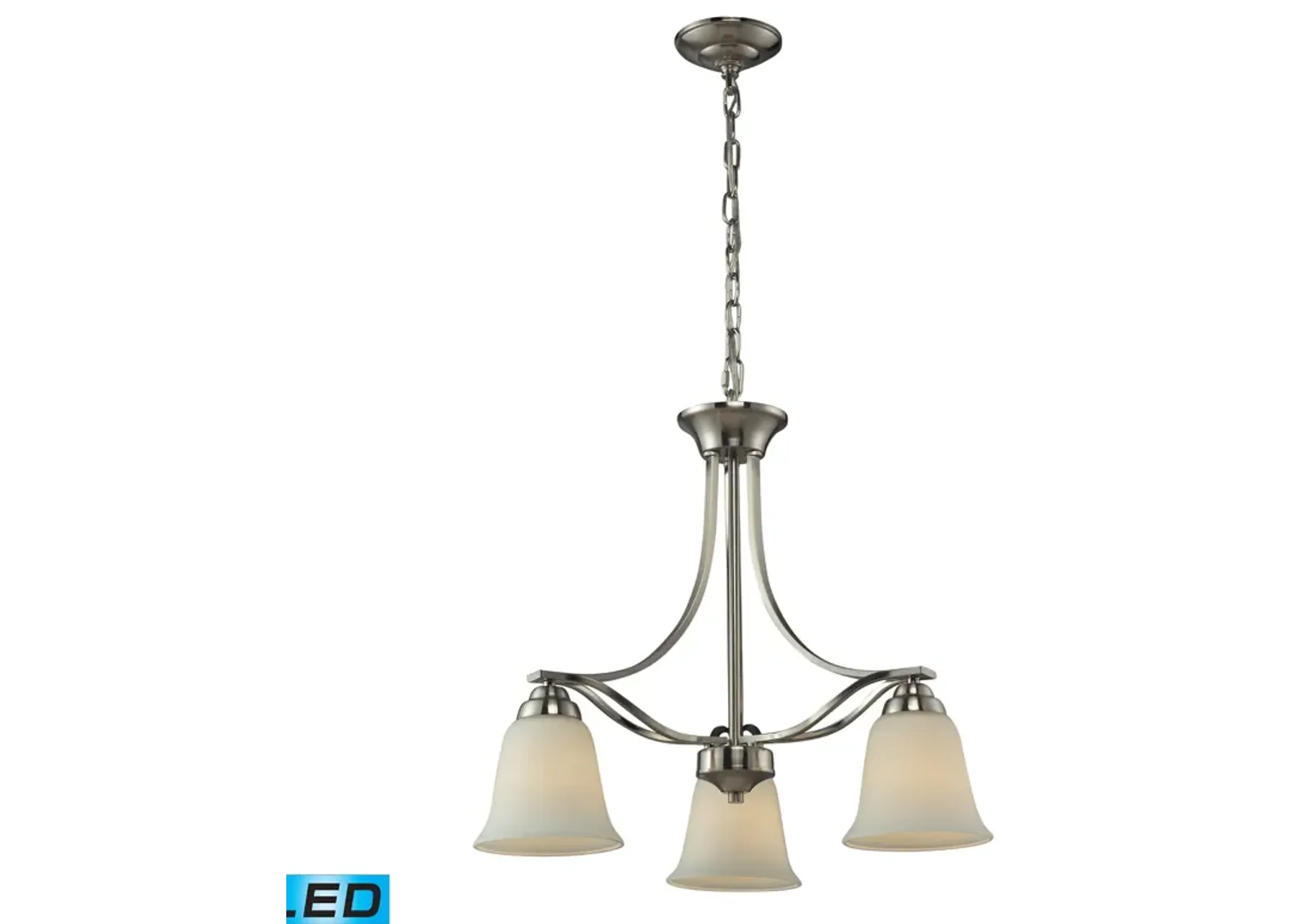 Malaga 3 Light Chandelier in Brushed Nickel - LED, 800 Lumens (2400 Lumens Total) with Full Scale Di