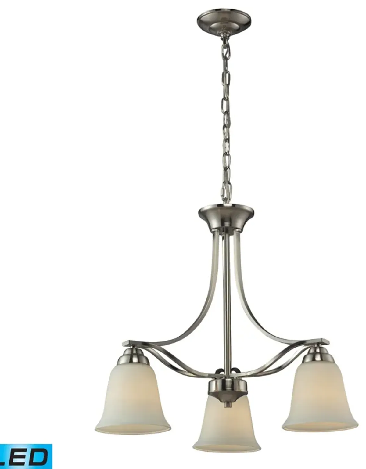 Malaga 3 Light Chandelier in Brushed Nickel - LED, 800 Lumens (2400 Lumens Total) with Full Scale Di