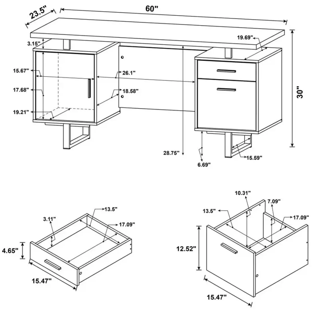 Lawtey Rectangular Storage Office Desk Cappuccino