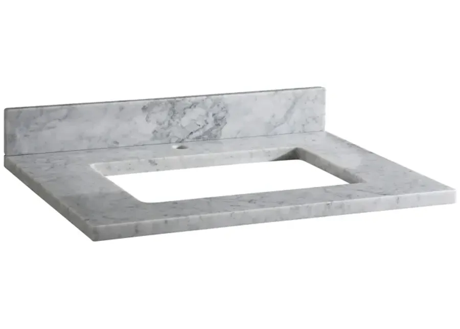 Stone Top - 25-inch for Rectangular Undermount Sink - White Carrara Marble with Single Faucet Hole