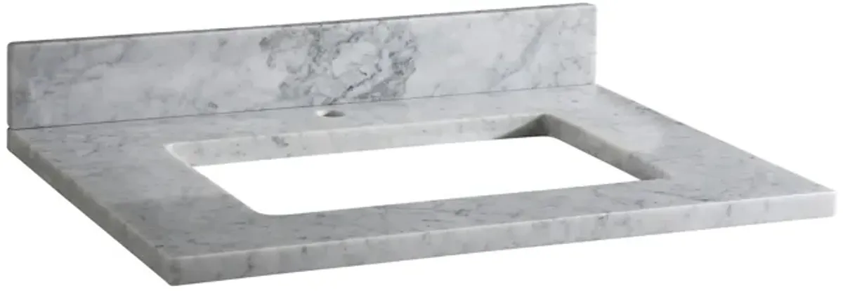 Stone Top - 25-inch for Rectangular Undermount Sink - White Carrara Marble with Single Faucet Hole